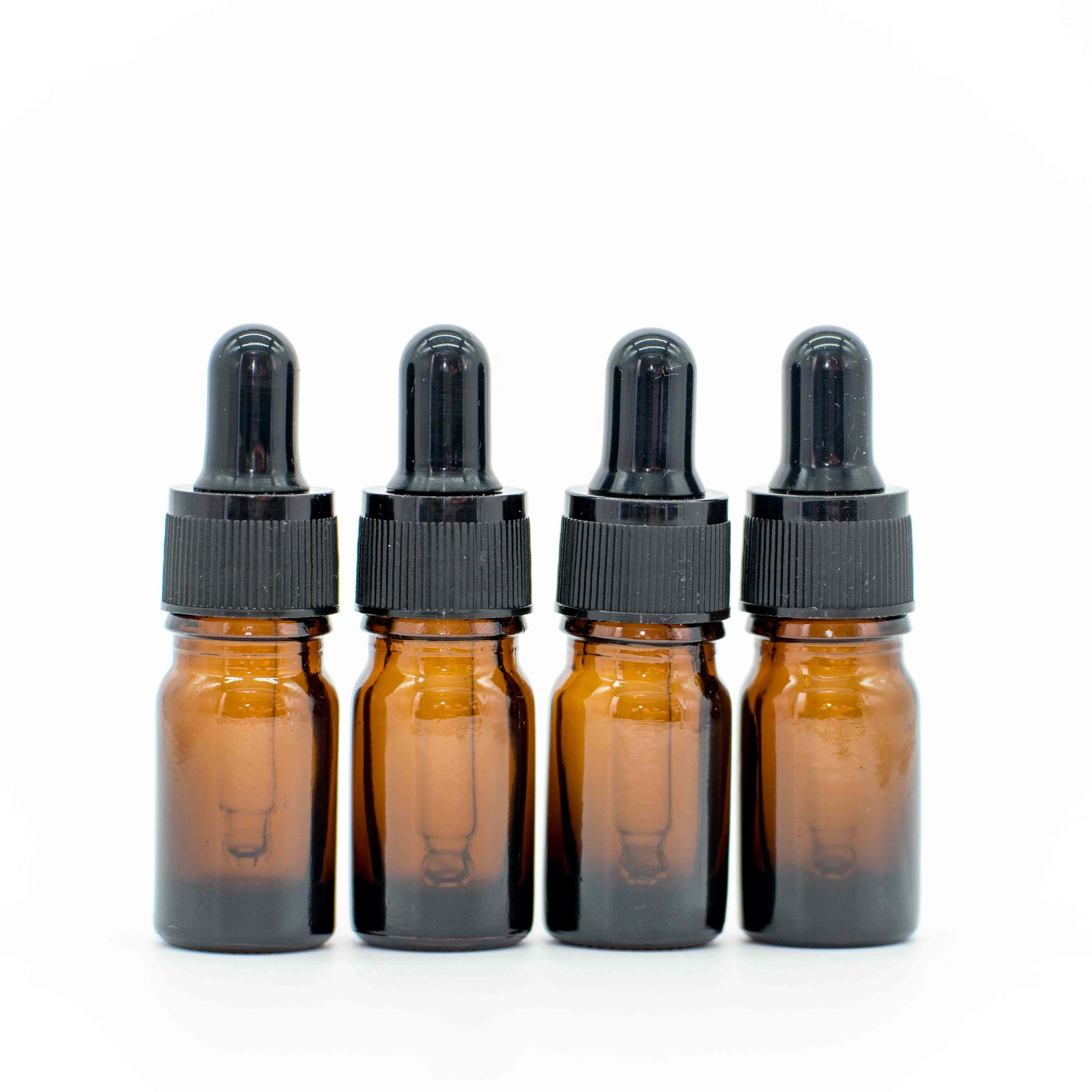 Behälter mit Glaspipette für ätherische Öle Parfüm VASANA 5 x 5 ml leere nachfüllbare bernsteinfarbene Glas-Tropfflasche Aromatherapie 